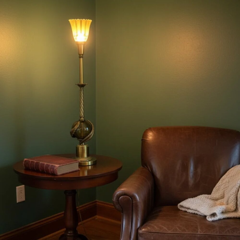 Vintage 39” Tall Brass & Glass Table Lamp